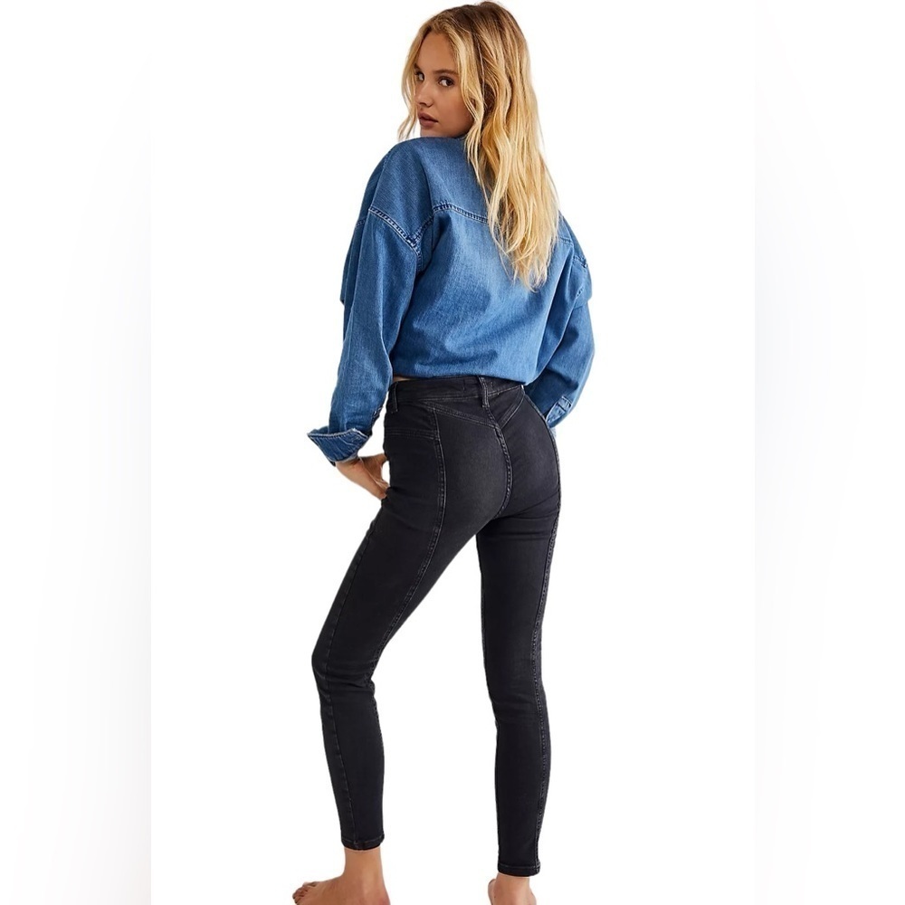 Free People Riley Seamed Skinny Ankle Jeans Black Washed Sz 29